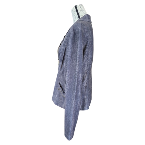 XCVI Black Gray Tan Snakeskin Print Zip Moto Jacket XL - Picture 4 of 10